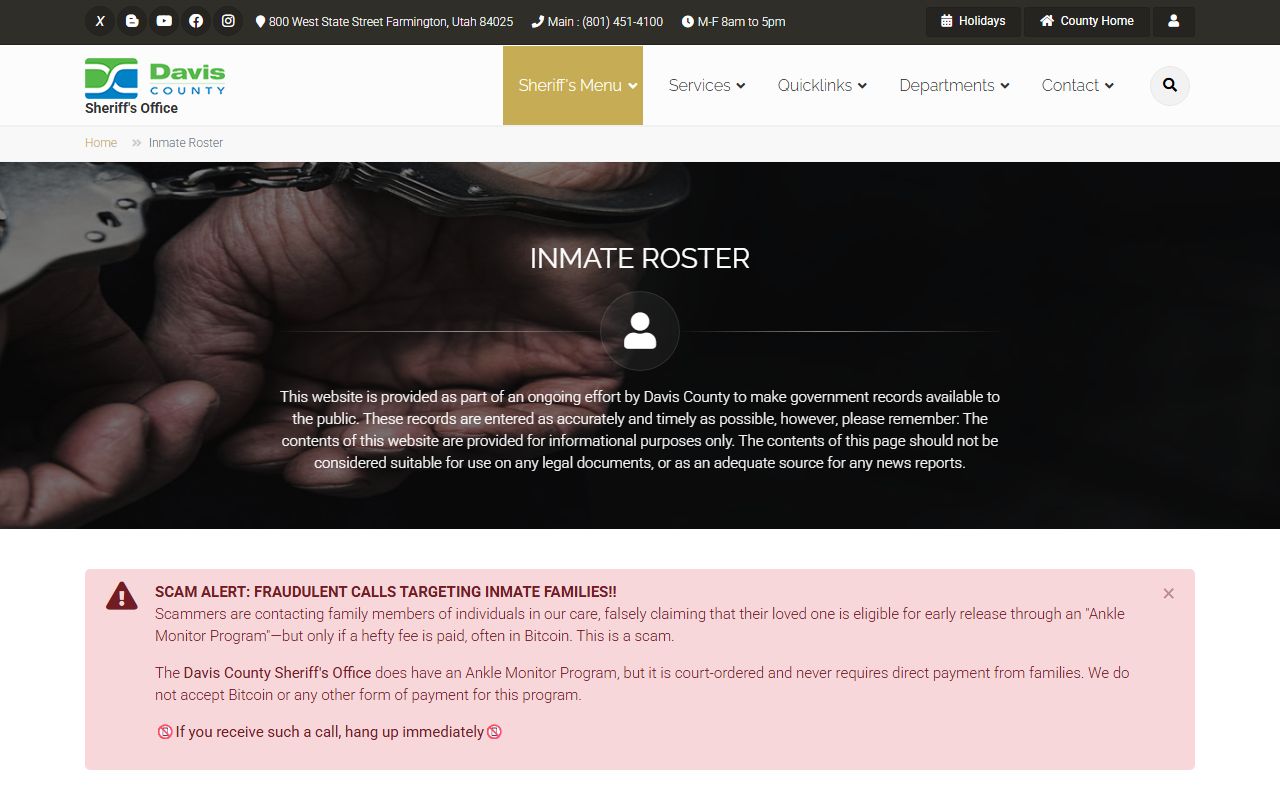 Davis County Sheriff inmate roster for Bountiful area booking releases
