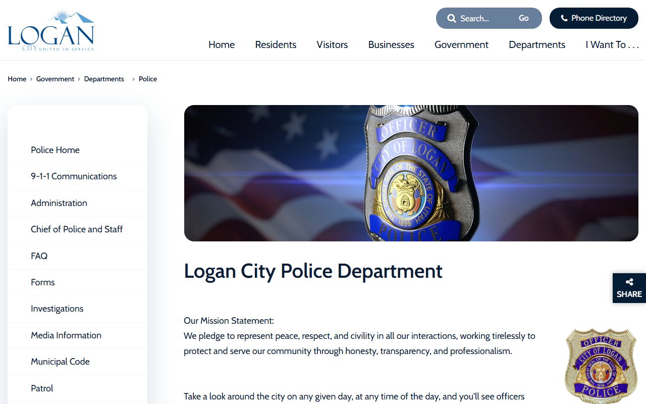 Logan City Police Department website for booking release records