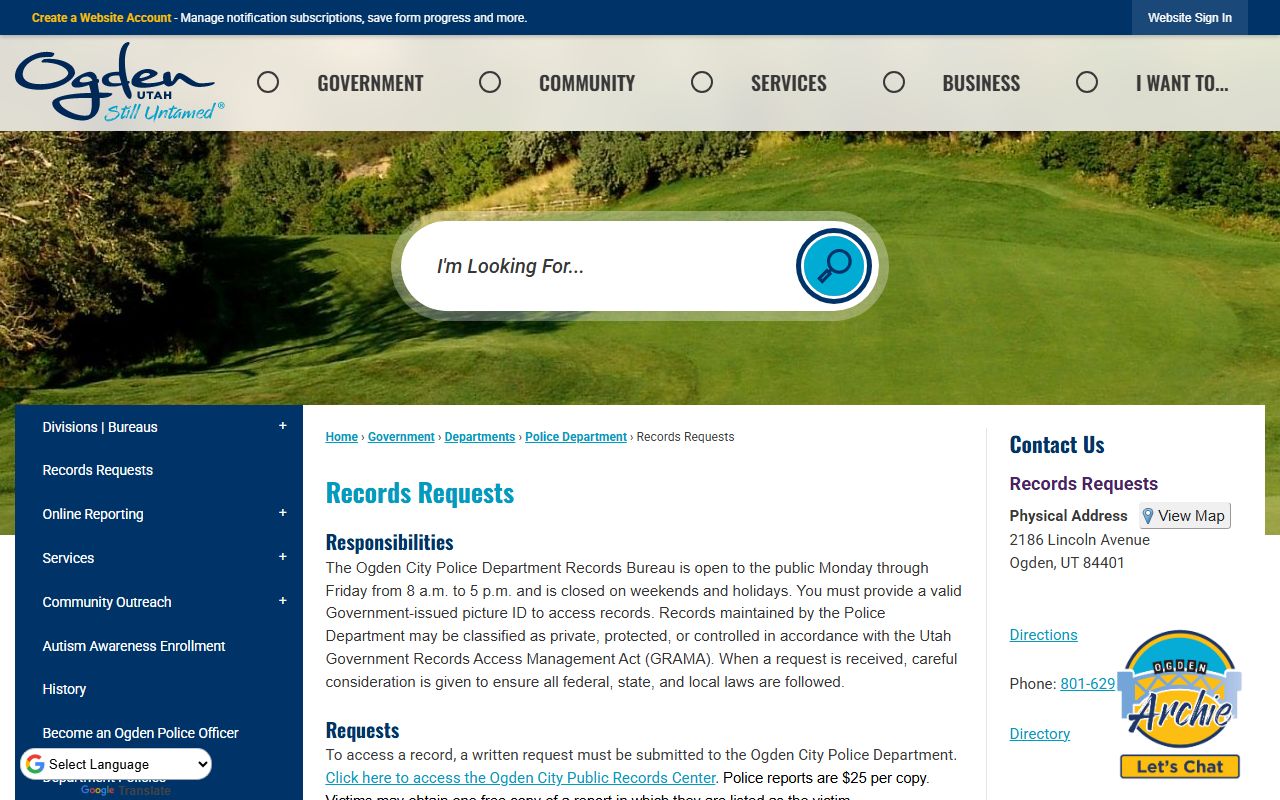 Ogden City records request portal for booking releases