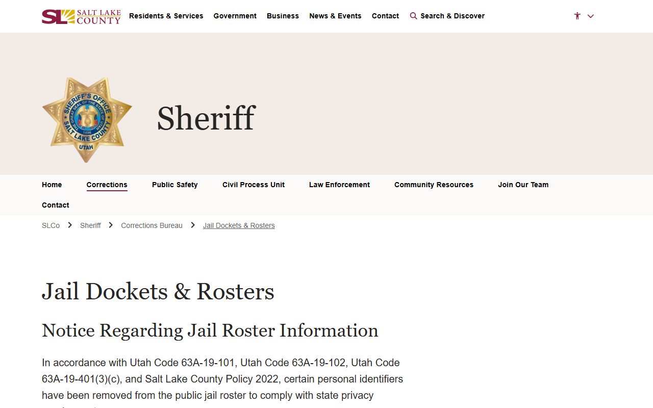 Salt Lake County jail dockets for Riverton area booking releases