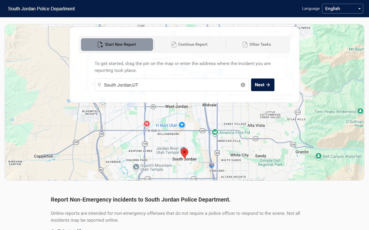 South Jordan online reporting portal for police records