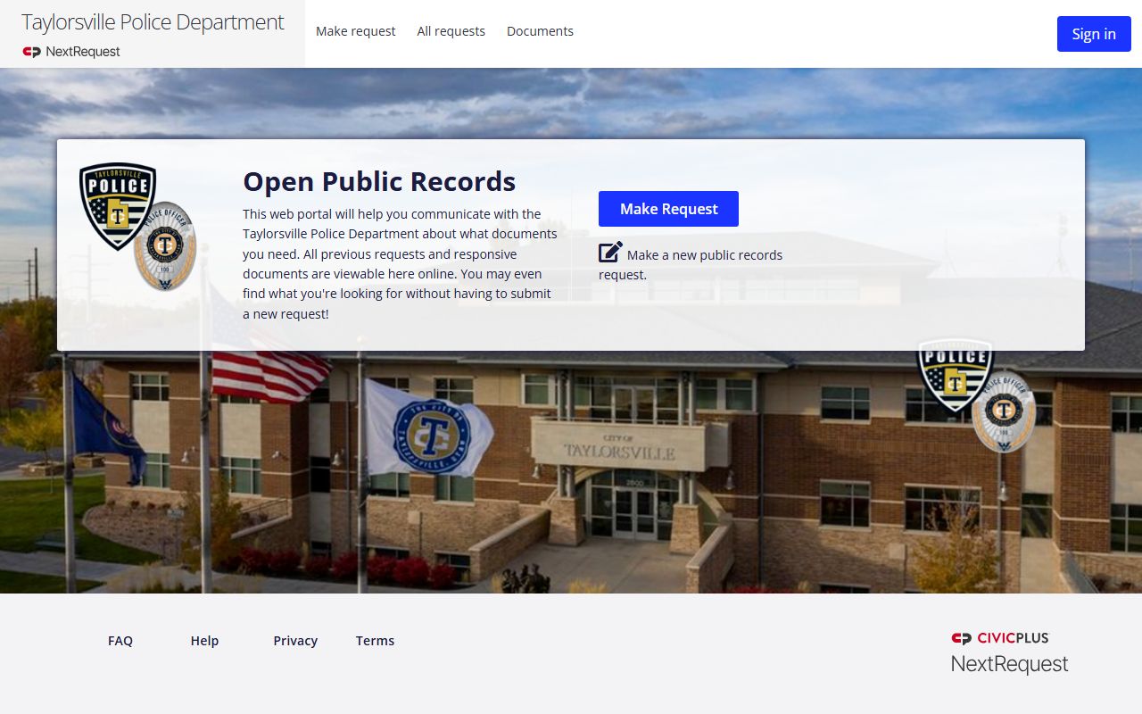 Taylorsville NextRequest portal for booking release records