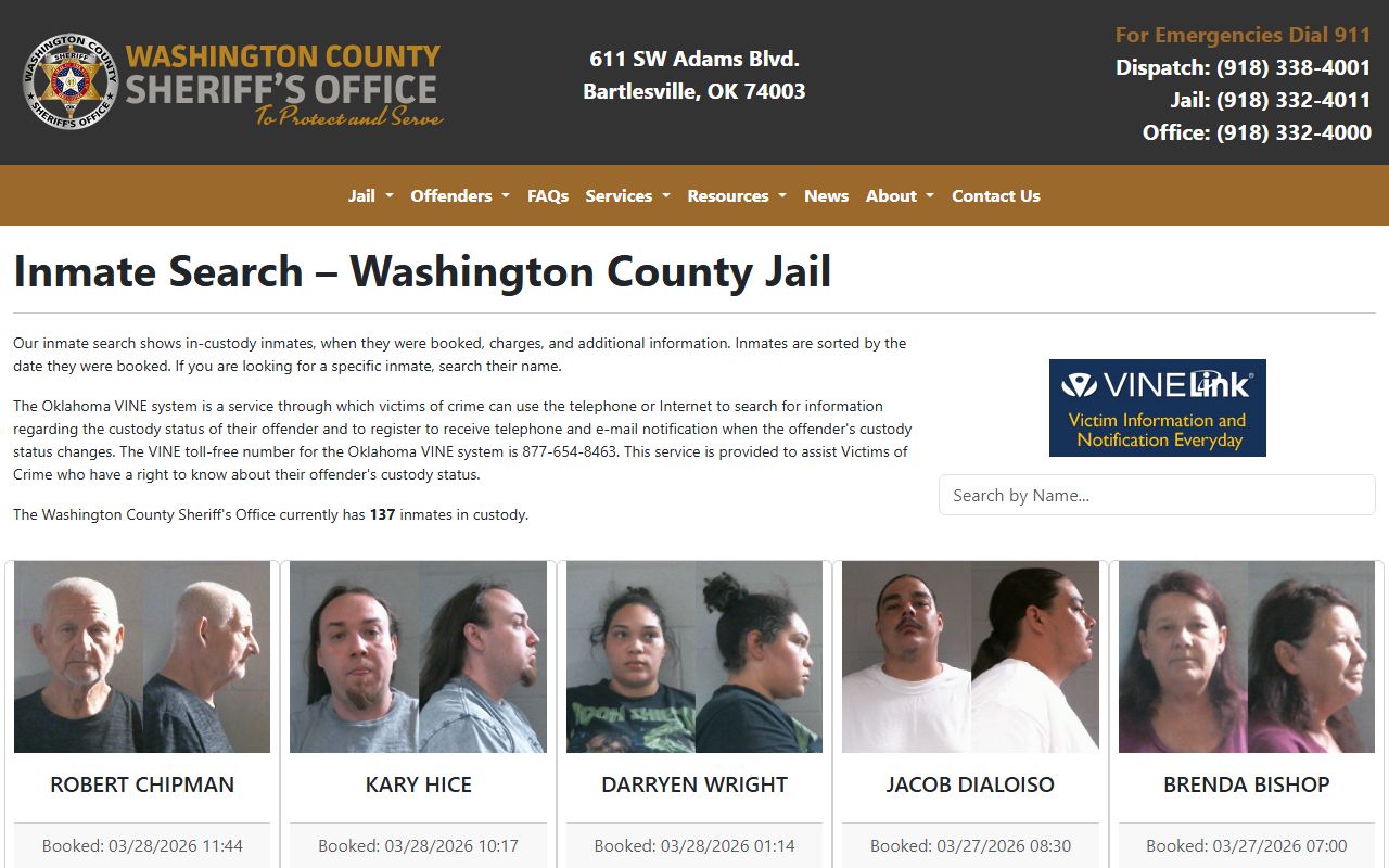 Washington County inmate search for Washington City area booking releases