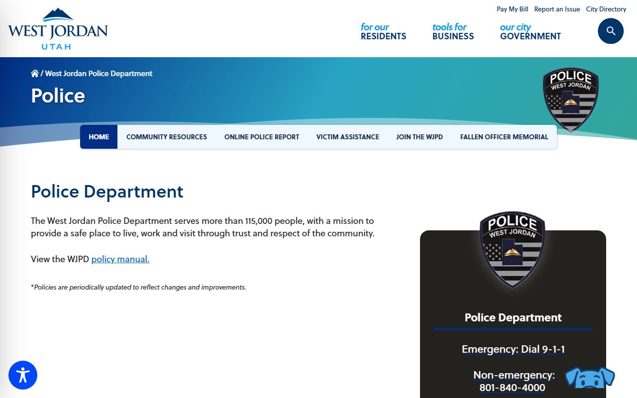 West Jordan Police Department website for booking release inquiries
