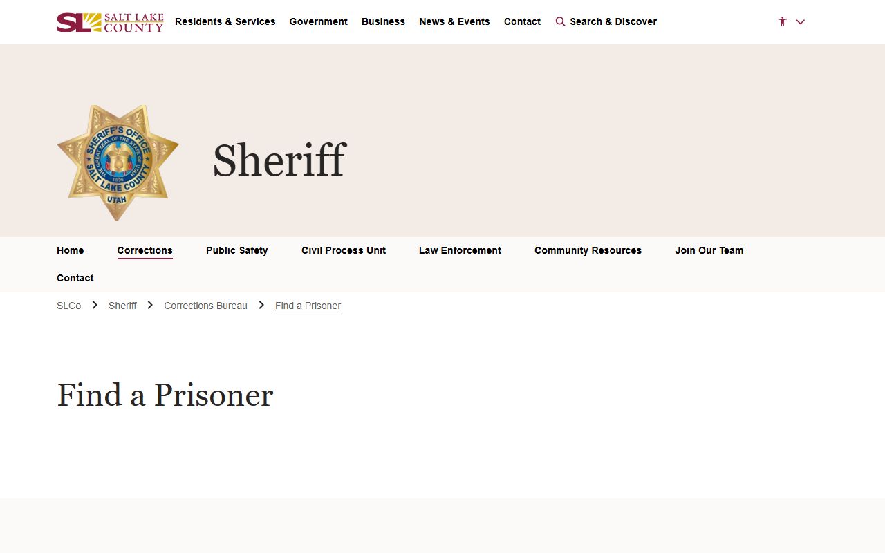Salt Lake County Find a Prisoner tool for booking releases