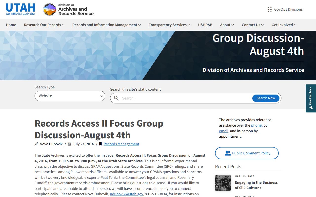 Utah State Records Committee for booking releases appeals